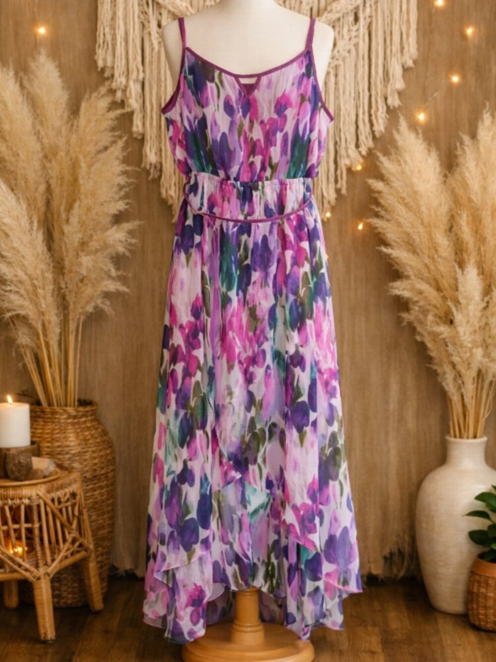 Lane Bryant Abstract Floral Chiffon Maxi Dress Plus 18/20 Vacation Asymmetrical
